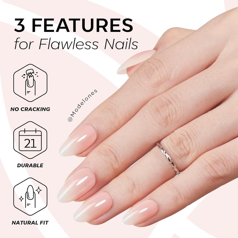 modelones Pink Ombre Press on Nails Almond, Valentine's Day Chrome Short Almond Fake Nails, Nail Kit with Nail Glue Adhesive Tabs Mini Nail File, Nails Press Ons 32Pcs16 Sizes, Women Girl Gift - Image 5
